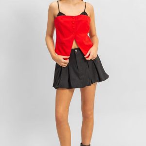 Twill Pleated Balloon Mini Skirt