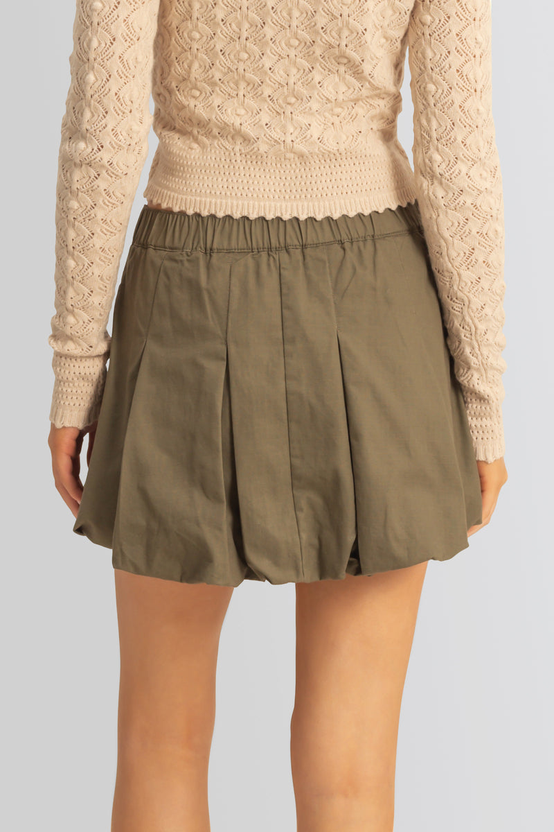Twill Pleated Balloon Mini Skirt - Image 9