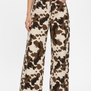 Cow Print Rhinestone Wide-Leg Jeans