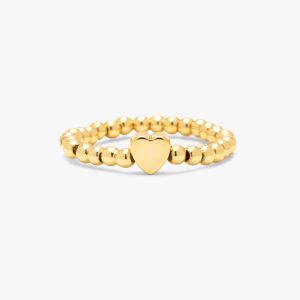 Gold Heart Bead Stretch Ring