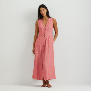 Women's Button Front Midi Dress