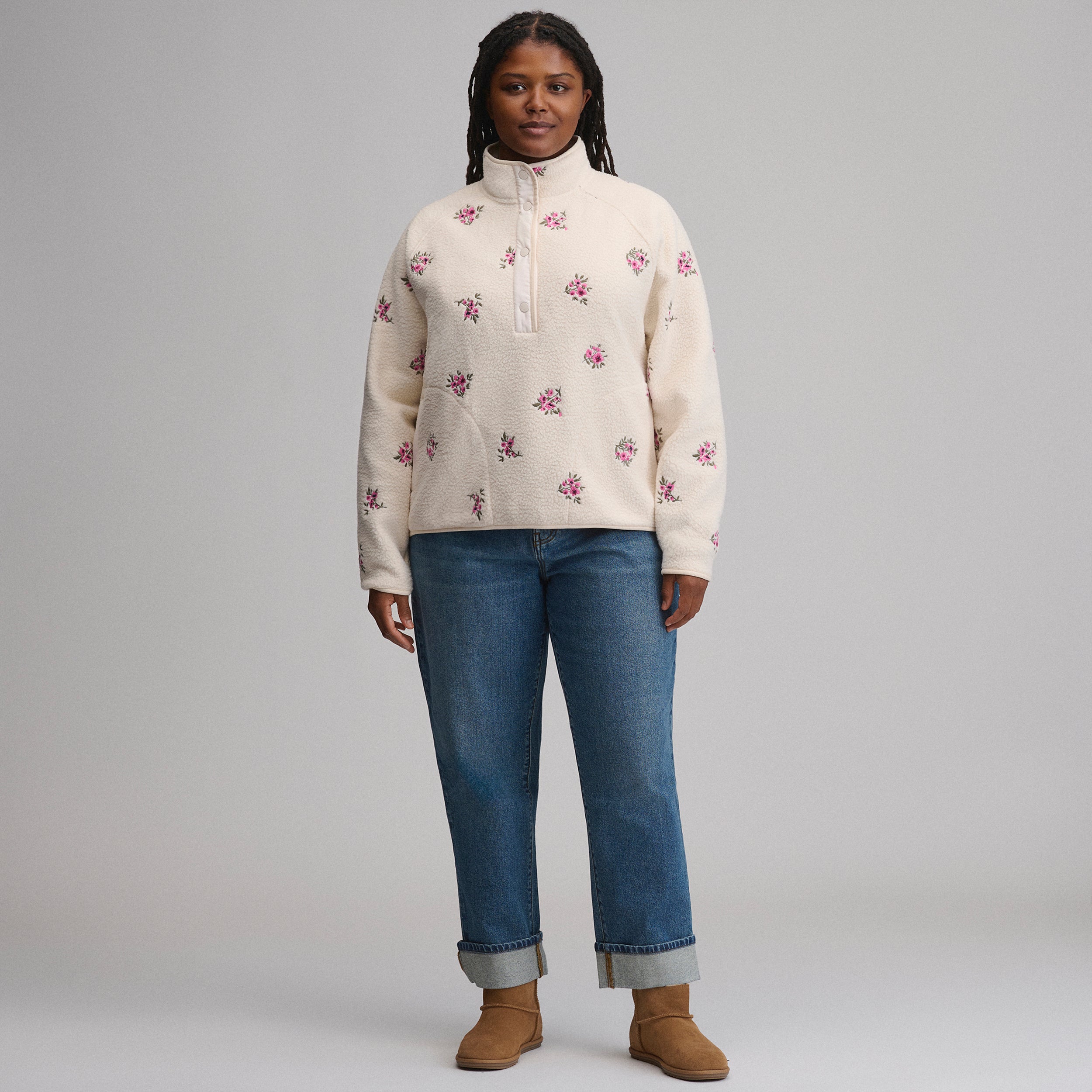 Women's Plush Fleece Snap-Mock Pullover - Embroidered - Image 4