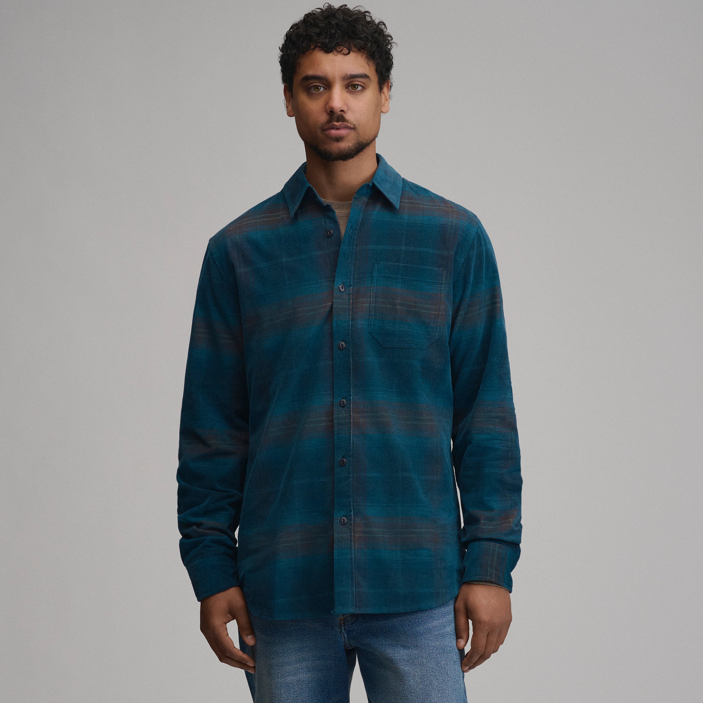 Men's Long-Sleeve Fine Wale Corduroy Shirt - Plaid - Image 5