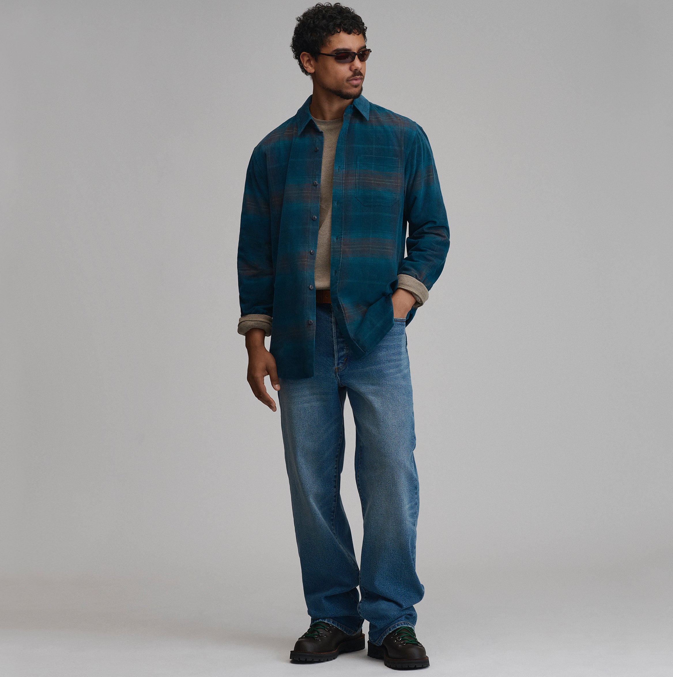Men's Long-Sleeve Fine Wale Corduroy Shirt - Plaid - Image 8