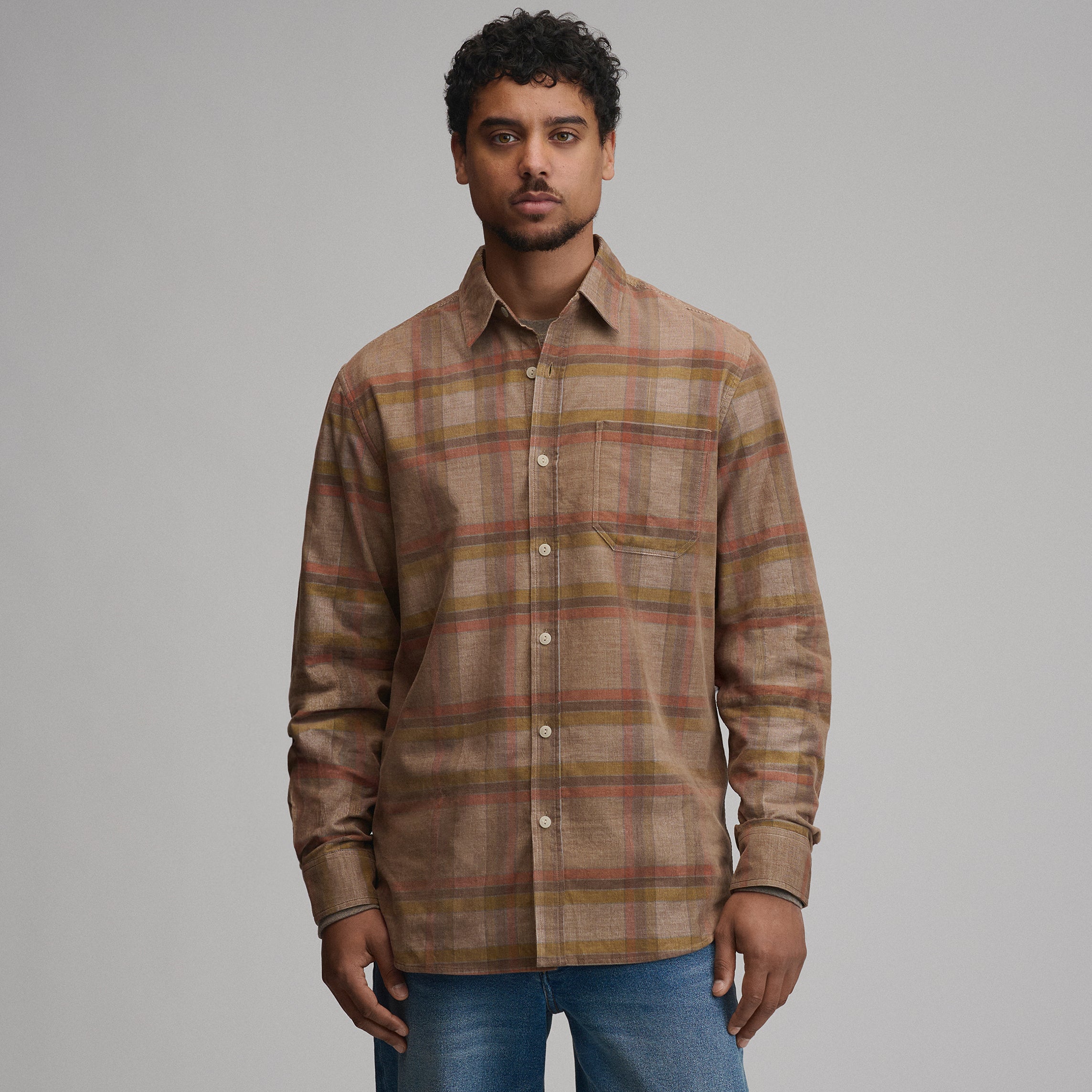Men's Long-Sleeve Fine Wale Corduroy Shirt - Plaid - Image 9
