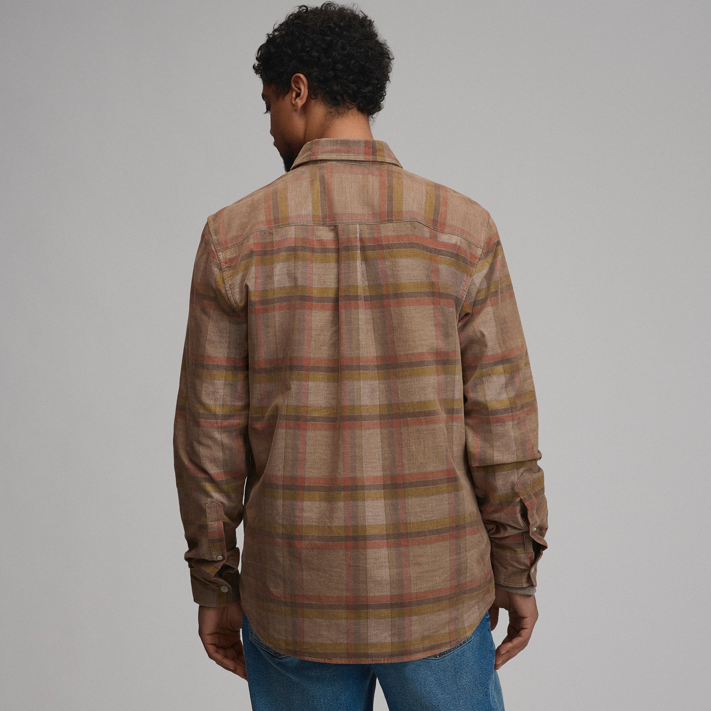 Men's Long-Sleeve Fine Wale Corduroy Shirt - Plaid - Image 10