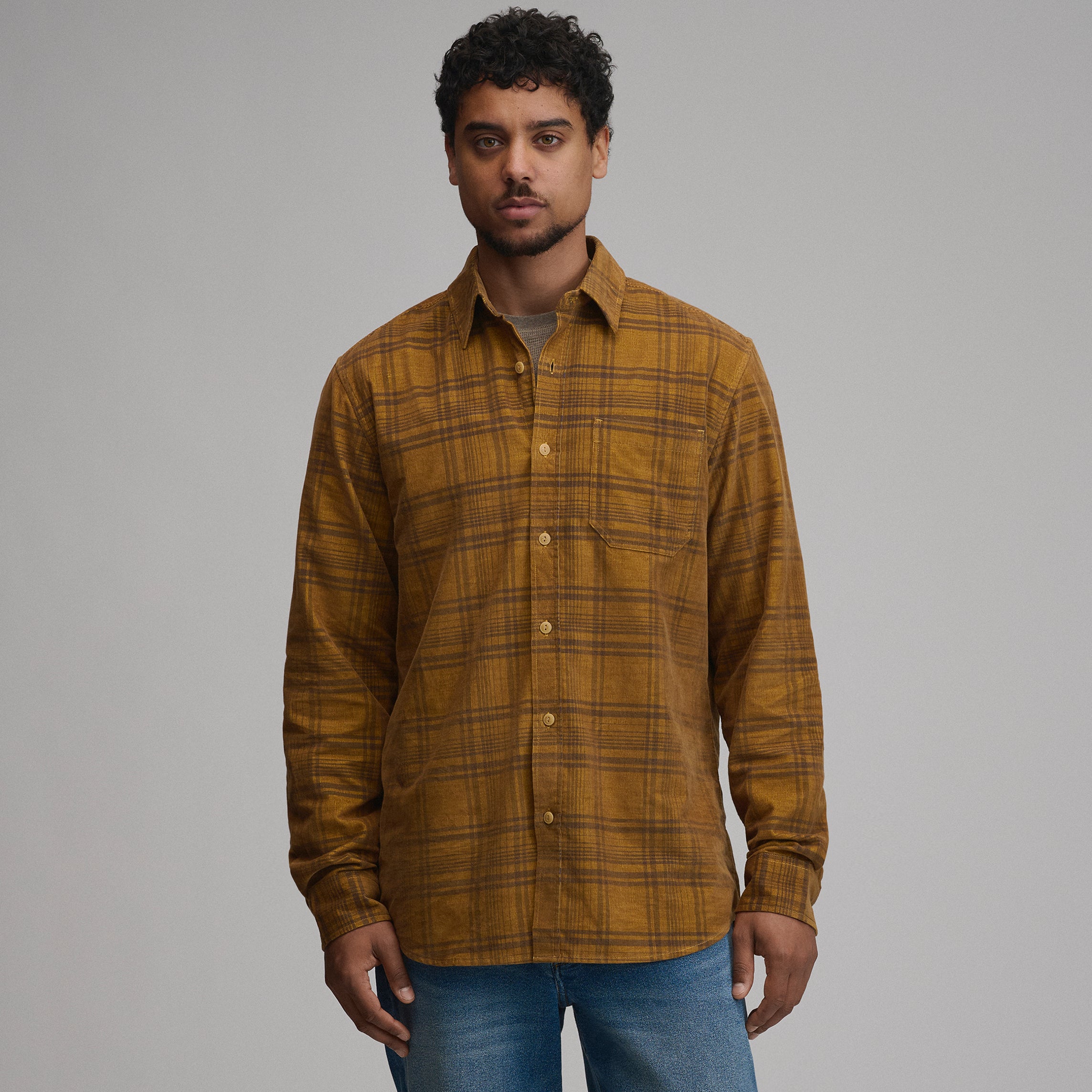 Men's Long-Sleeve Fine Wale Corduroy Shirt - Plaid - Image 13