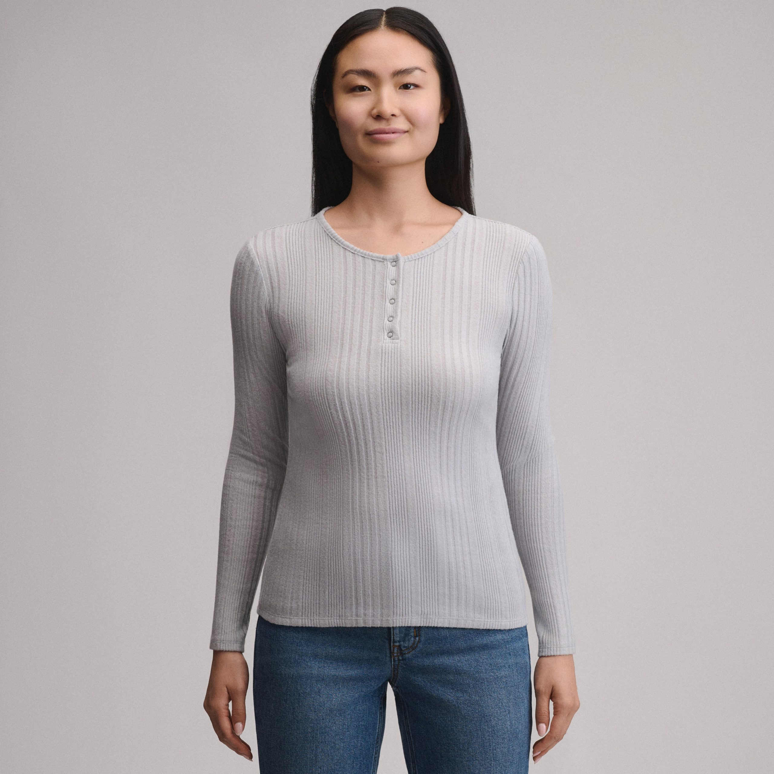 Women's Long-Sleeve Ring Snap Brushed Henley - Image 2