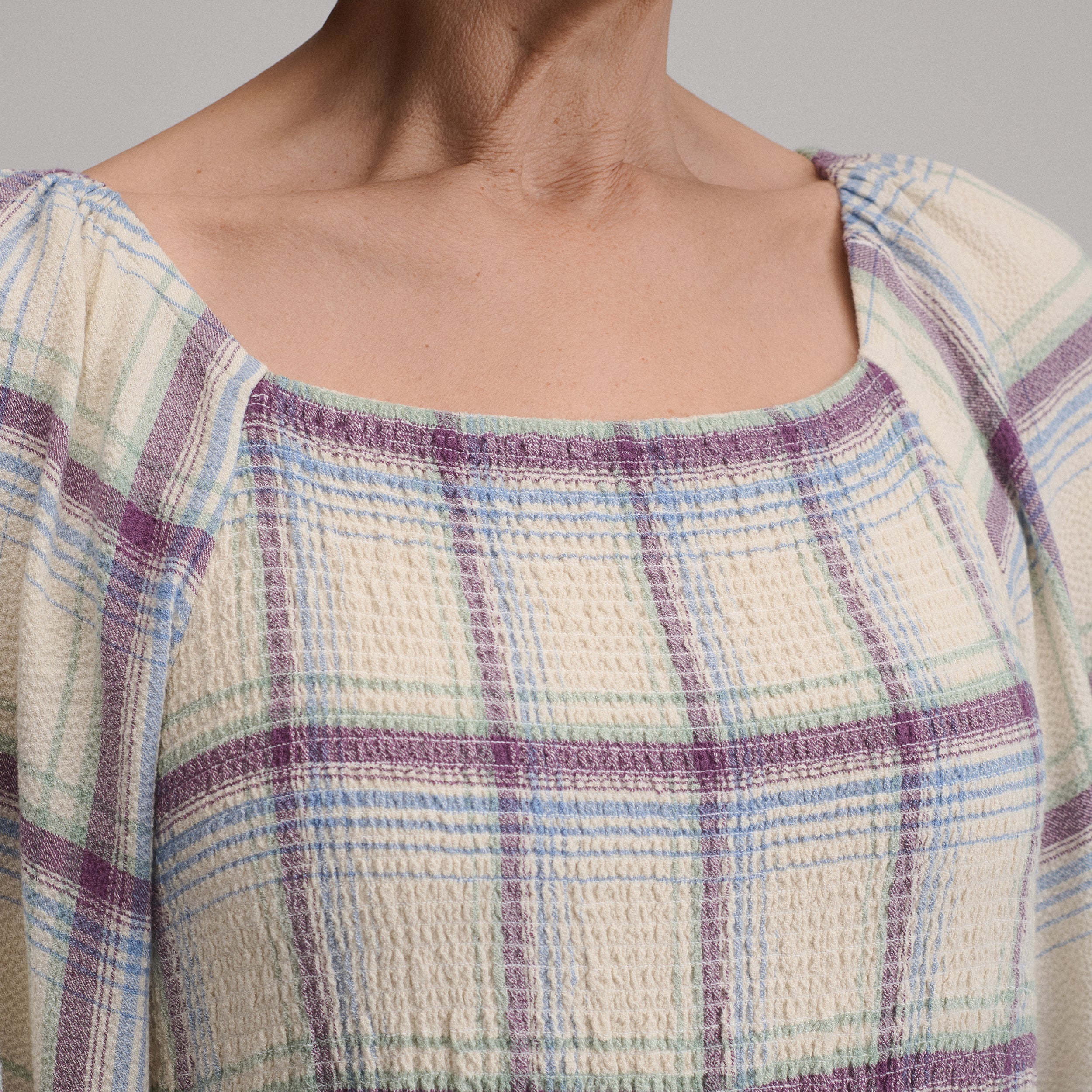 Women's Plaid 3/4 Sleeve Smocked Bodice Dress - Image 3
