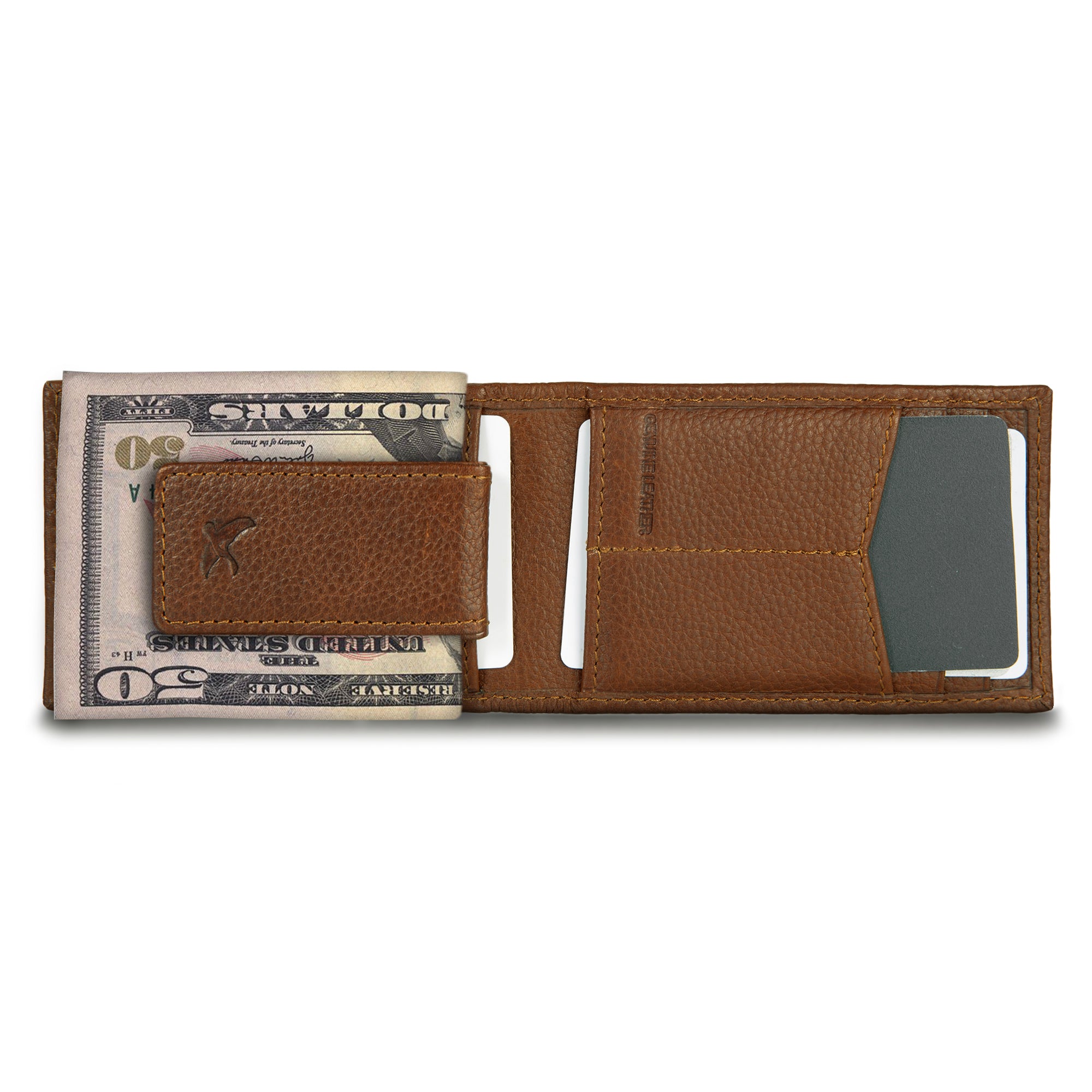 EB Signature Logo Leather Bifold With Money Clip Wallet - Image 14