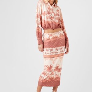 Tropical Print Midi Skirt